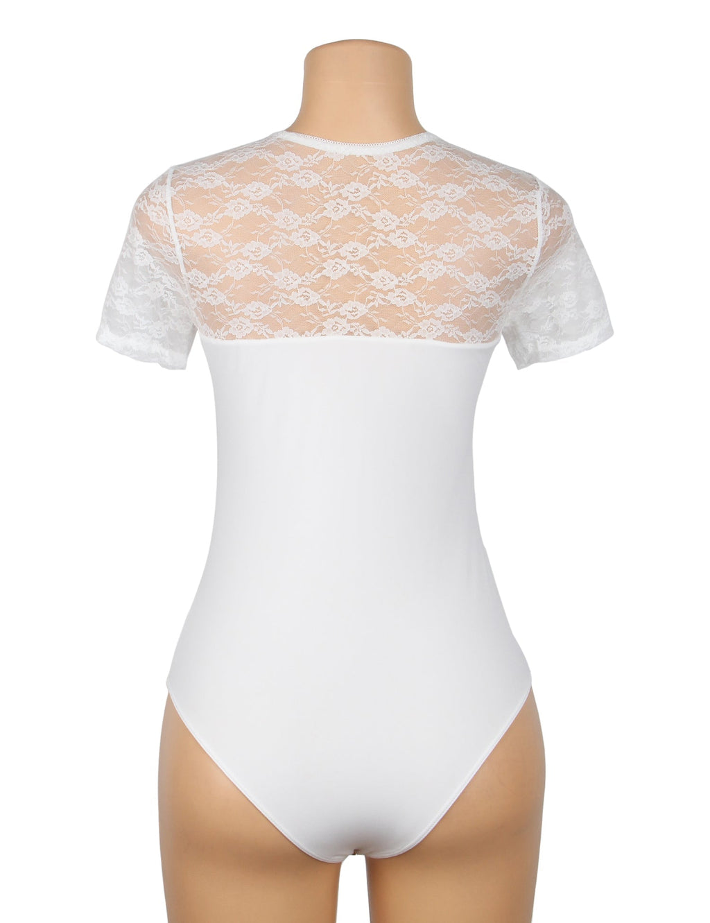 White Sexy Swim Cloth Lace Short Sleeves Open Crotch Bodysuit - TeaseFashion