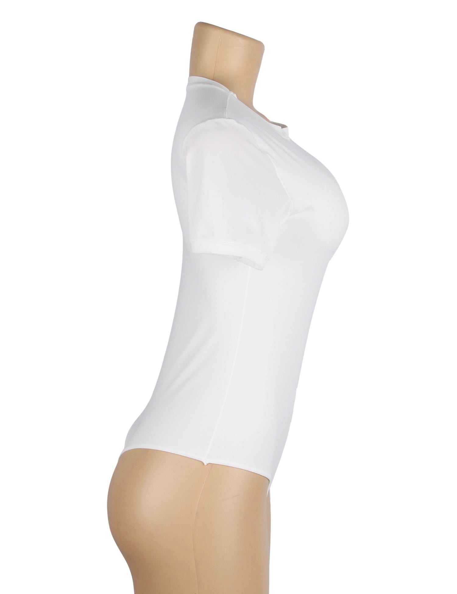 White Simple Short Sleeves Open Crotch Bodysuit - TeaseFashion