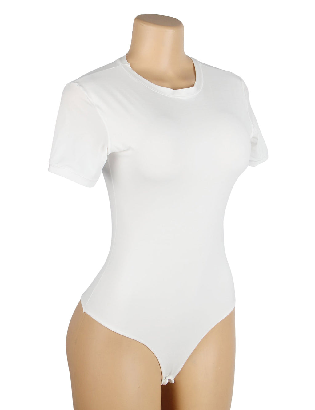 White Simple Short Sleeves Open Crotch Bodysuit - TeaseFashion