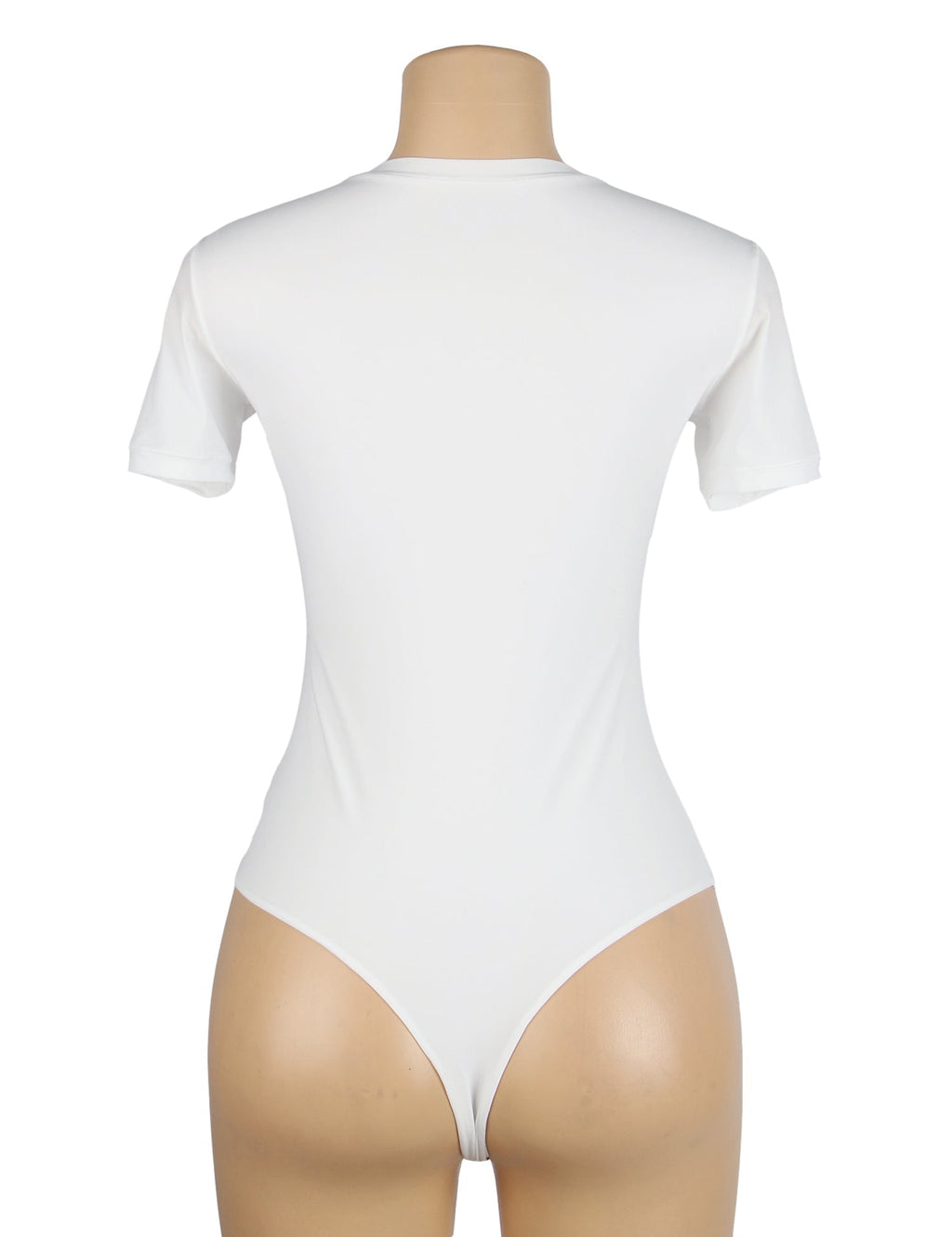 White Simple Short Sleeves Open Crotch Bodysuit - TeaseFashion