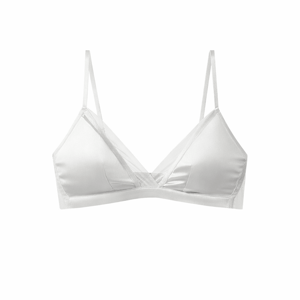 White Stretch Lingerie Steel Ring Comfortable Silk Underwear Bra - TeaseFashion