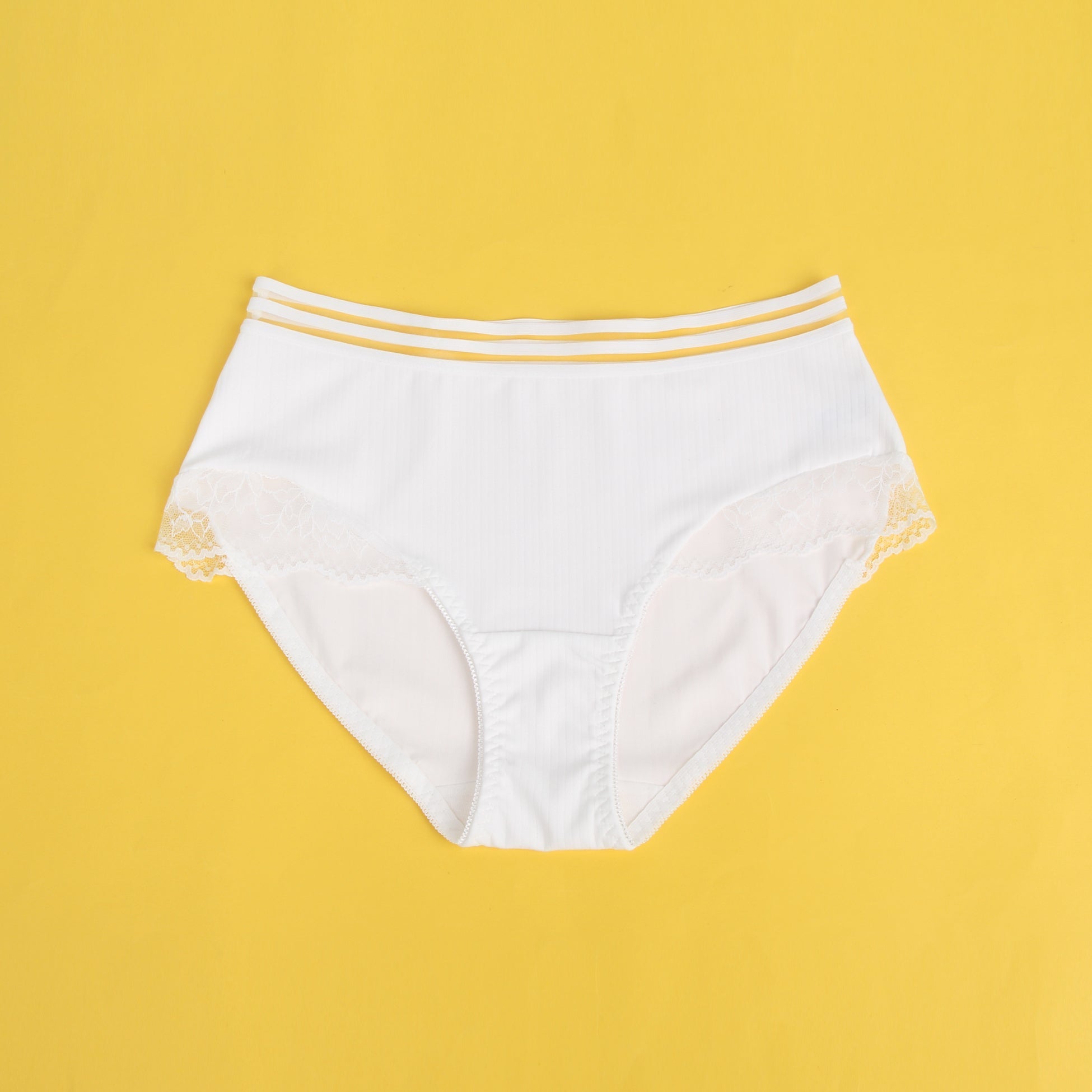 White Striped Brief with Lace Hem & Cotton Gusset - TeaseFashion