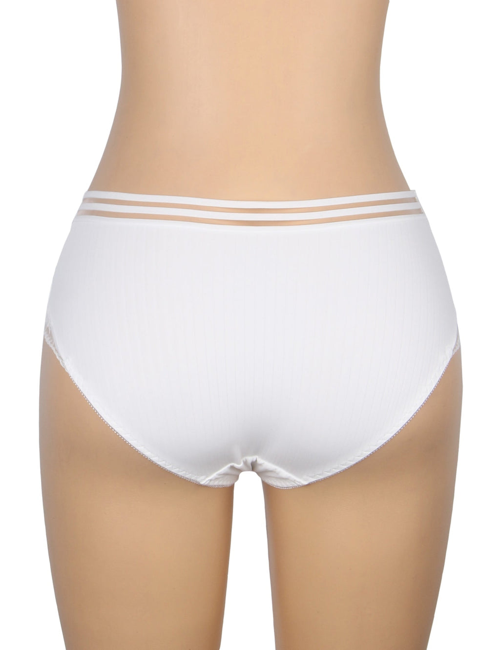 White Striped Brief with Lace Hem & Cotton Gusset - TeaseFashion