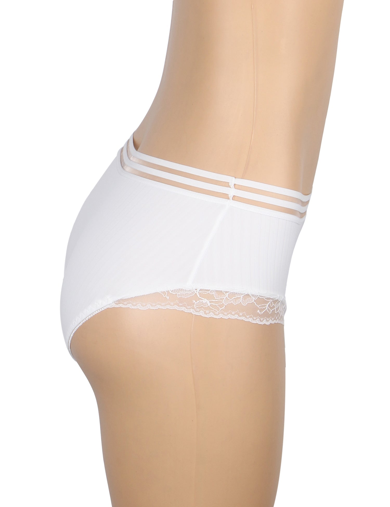 White Striped Brief with Lace Hem & Cotton Gusset - TeaseFashion