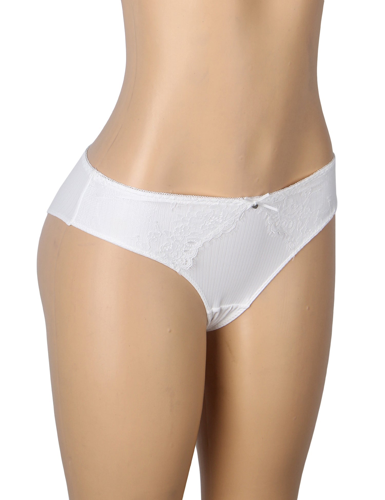 White Striped Brief with Lace Trim & Bow Detail - TeaseFashion