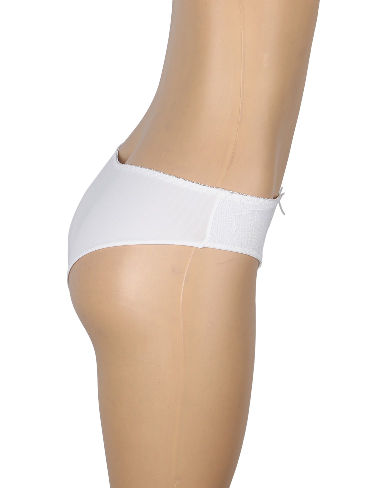 White Striped Brief with Lace Trim & Bow Detail - TeaseFashion