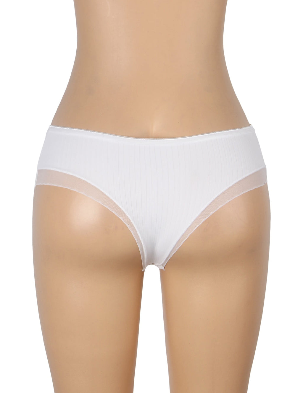 White Striped Brief with Mesh Front Panel & 3D Bow - TeaseFashion