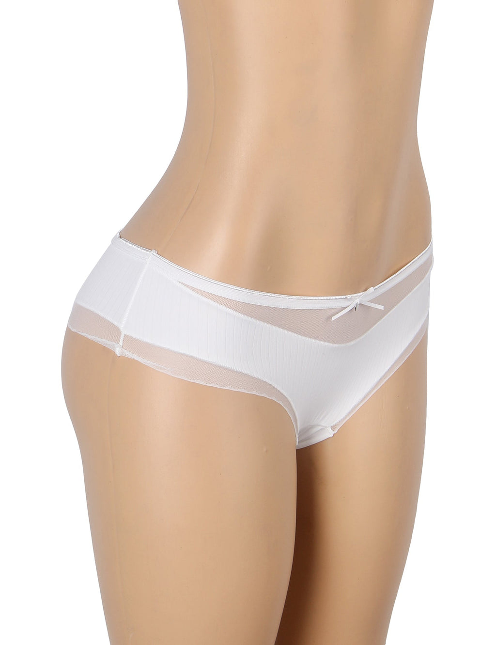 White Striped Brief with Mesh Front Panel & 3D Bow - TeaseFashion