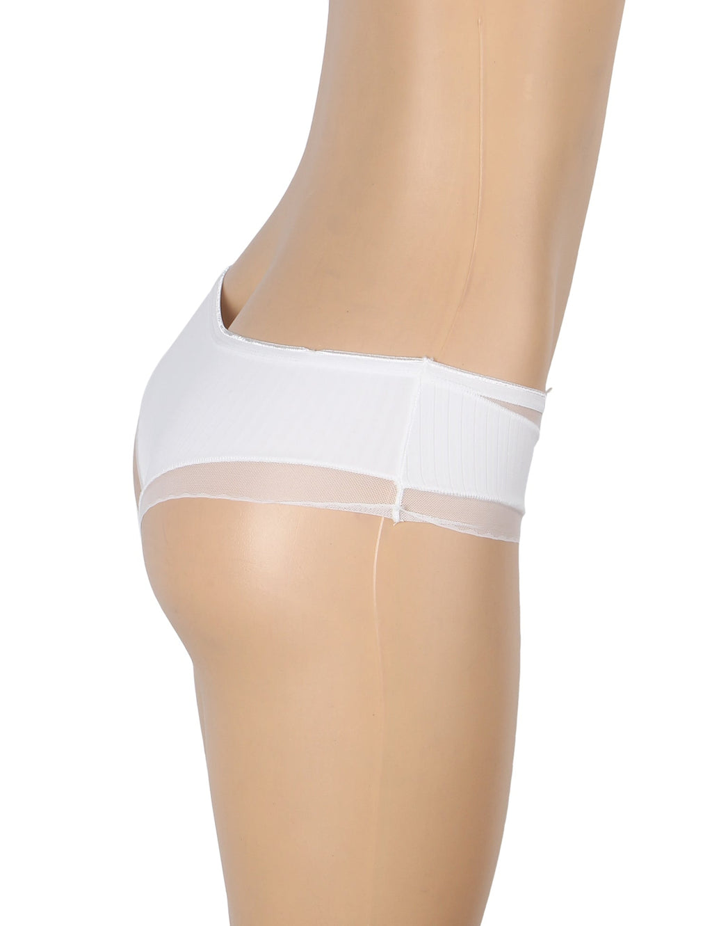 White Striped Brief with Mesh Front Panel & 3D Bow - TeaseFashion