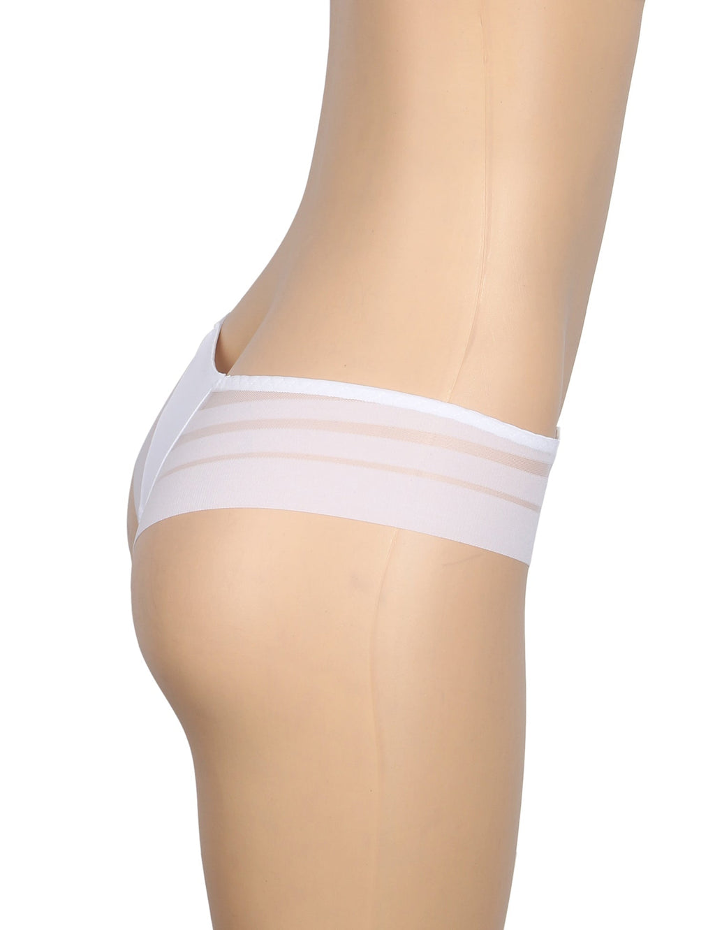 White Striped Mesh & Swimwear Fabric Panty – Cotton Padded - TeaseFashion