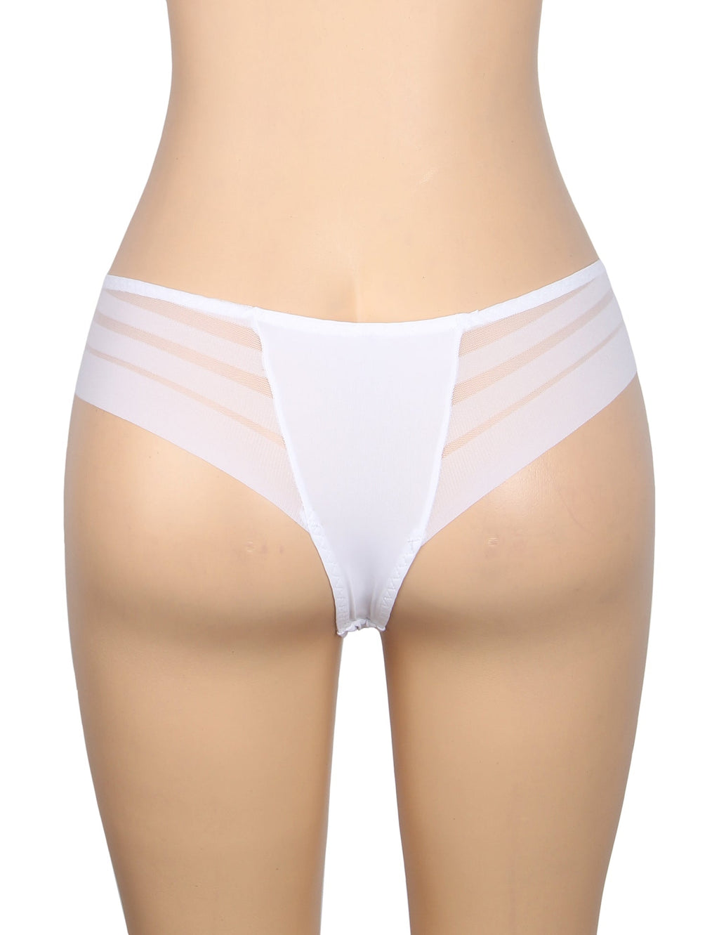 White Striped Mesh & Swimwear Fabric Panty – Cotton Padded - TeaseFashion