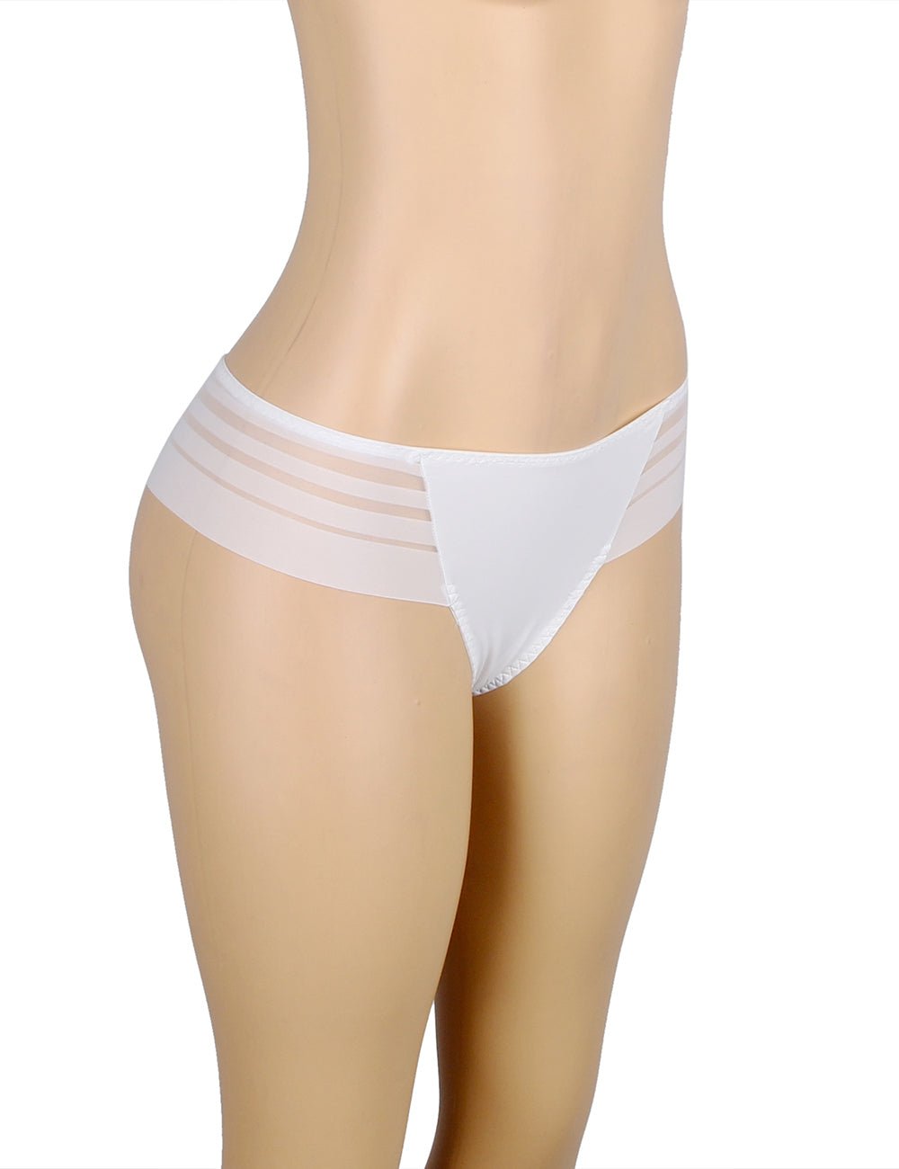 White Striped Mesh & Swimwear Fabric Panty – Cotton Padded - TeaseFashion