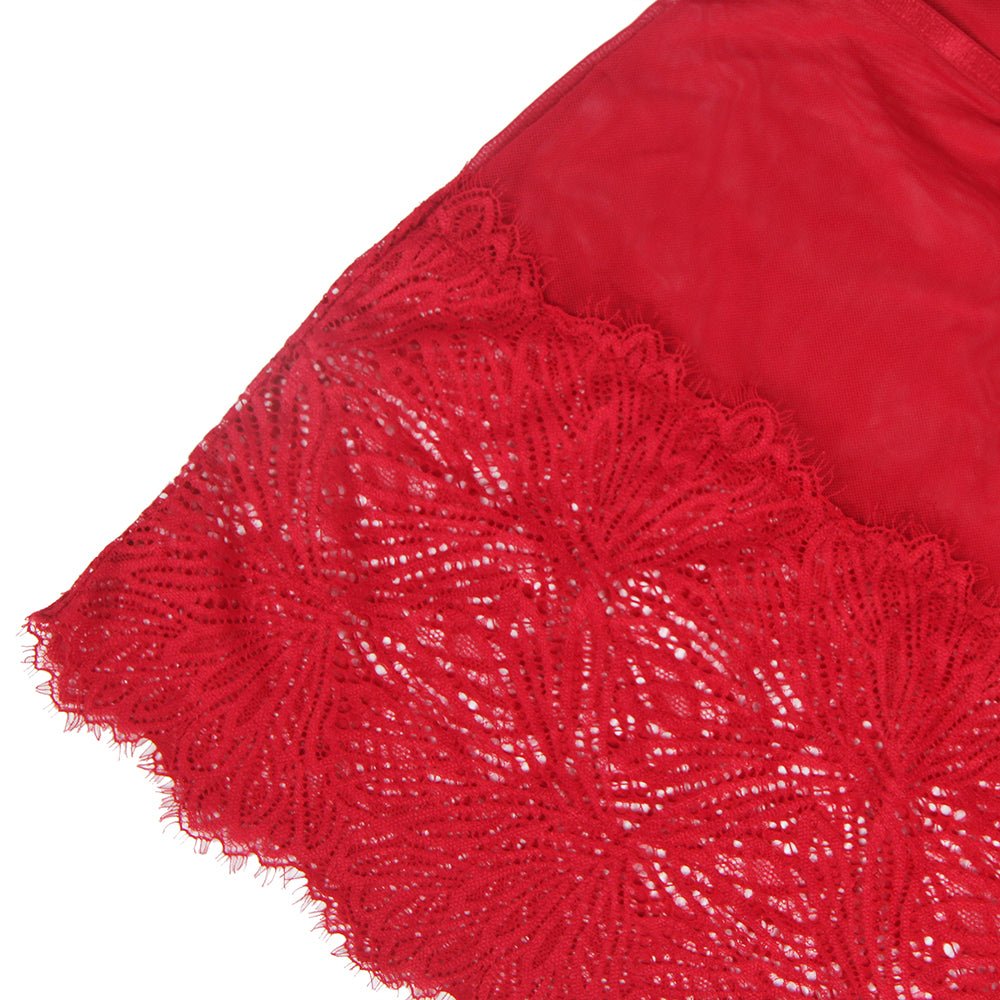 Wine Red Fitted Lace Babydoll with Adjustable Shoulder Straps - TeaseFashion