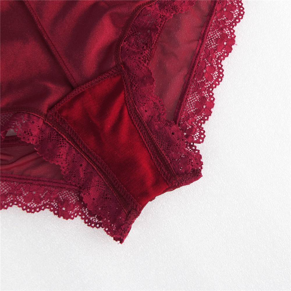 Wine Red Swimwear - Fabric Thong with Criss - Cross Mesh Back & Bow Front - TeaseFashion
