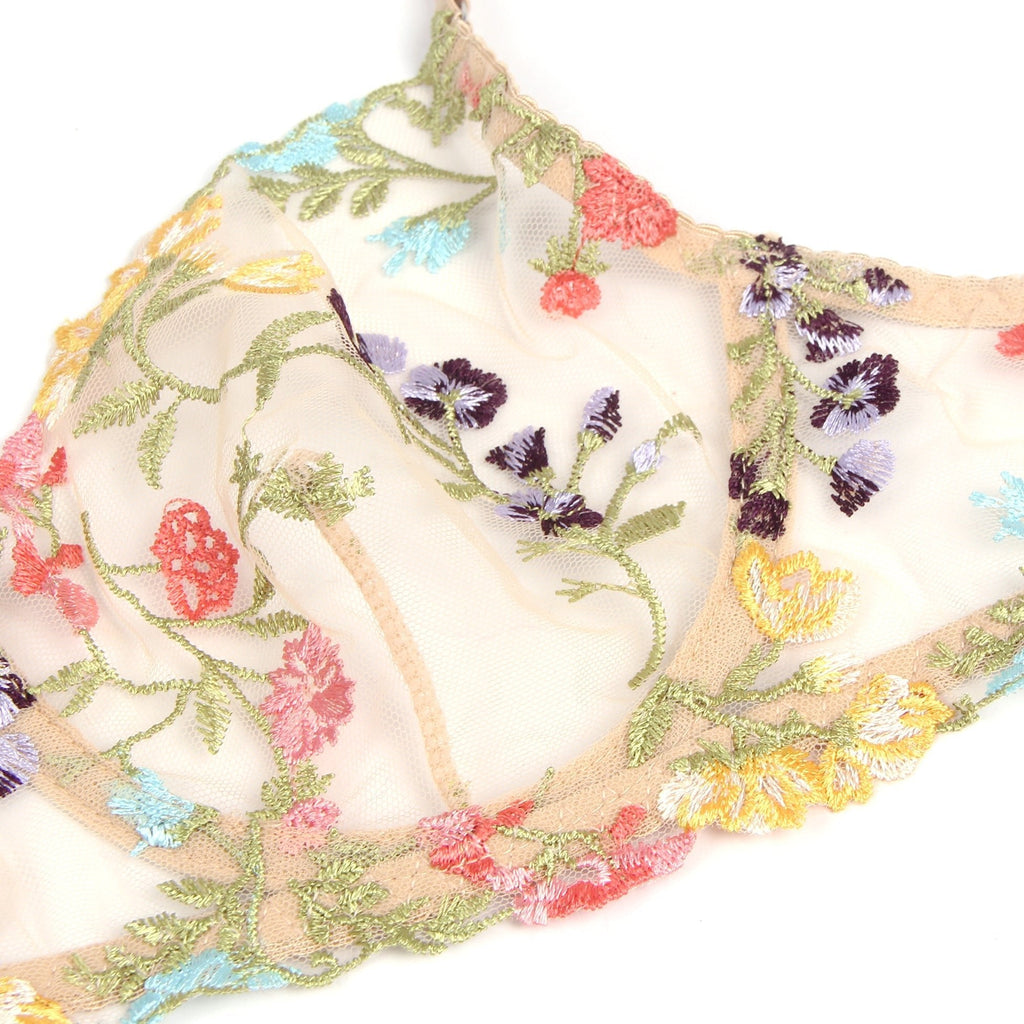 Yellow 3D Embroidery Mesh Lingerie Set – Underwire & Adjustable - TeaseFashion