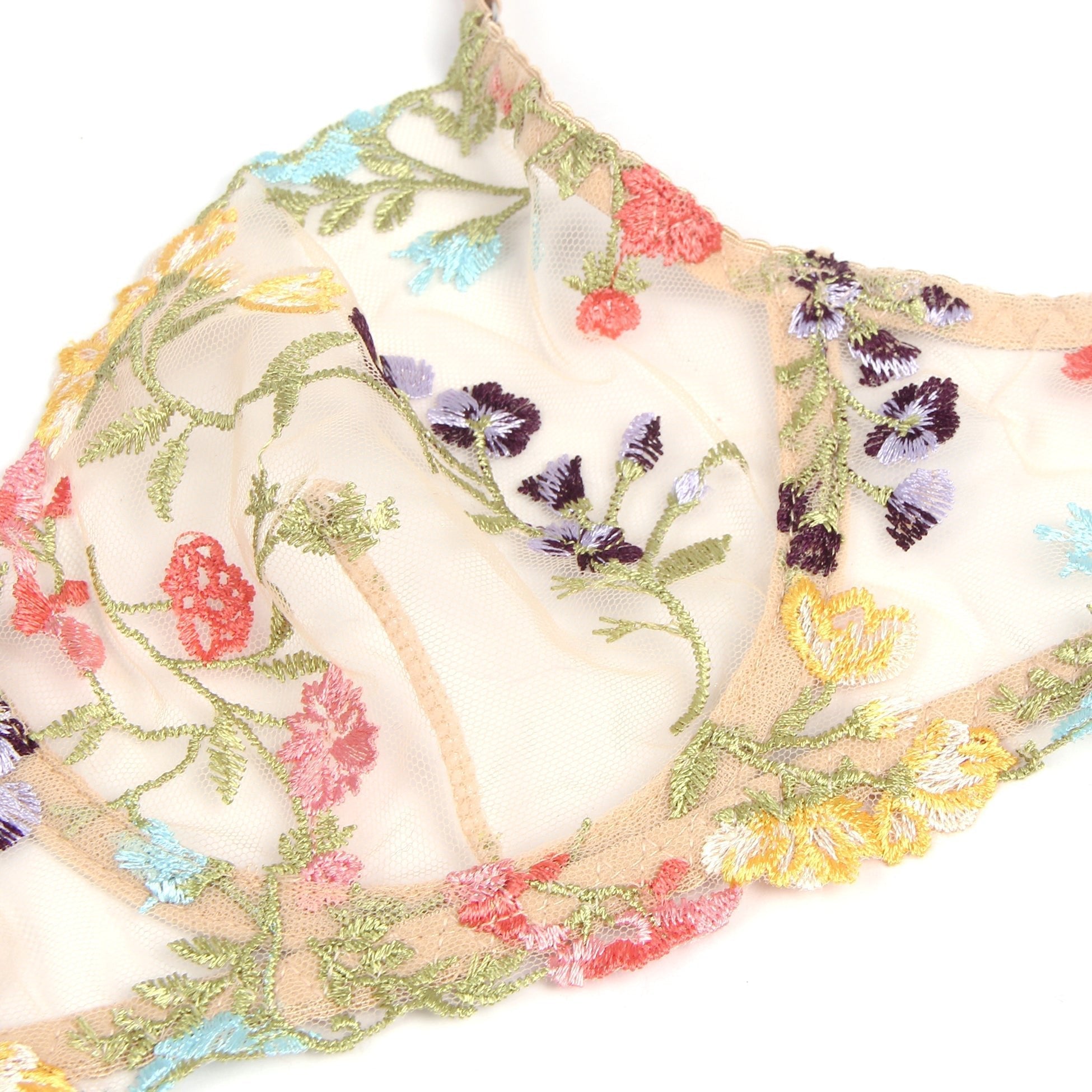 Yellow 3D Embroidery Mesh Lingerie Set – Underwire & Adjustable - TeaseFashion
