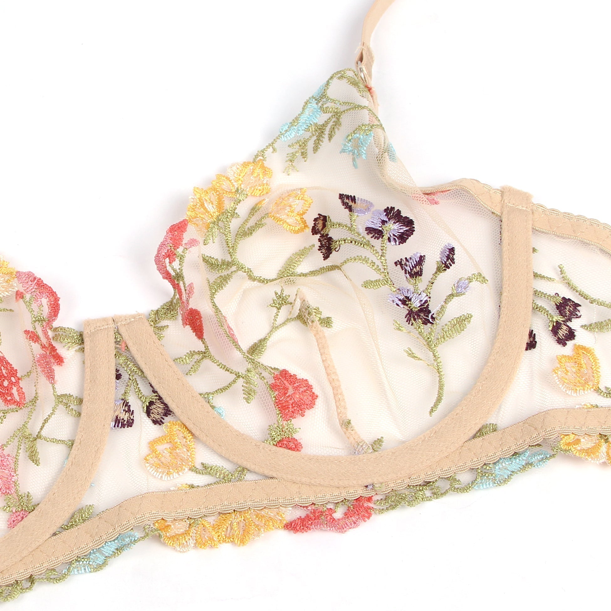 Yellow 3D Embroidery Mesh Lingerie Set – Underwire & Adjustable - TeaseFashion