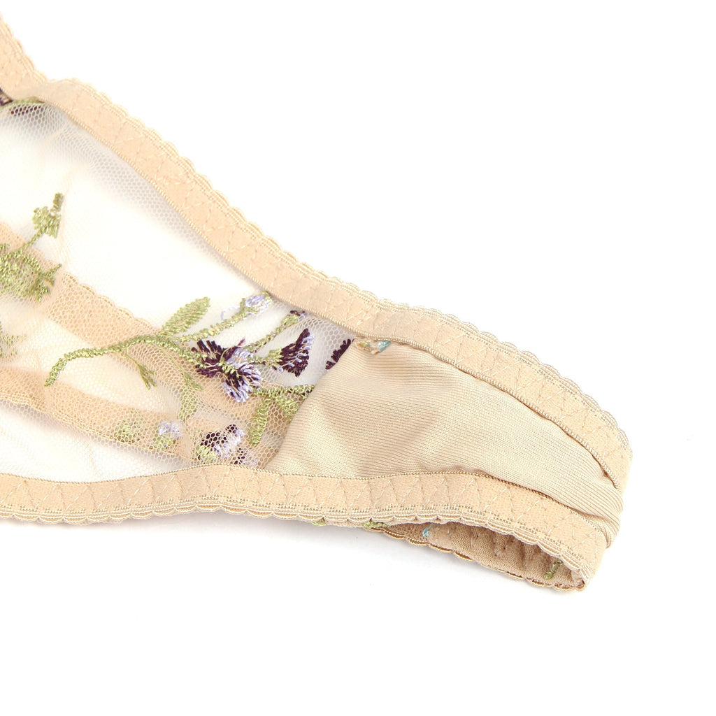 Yellow 3D Embroidery Mesh Lingerie Set – Underwire & Adjustable - TeaseFashion