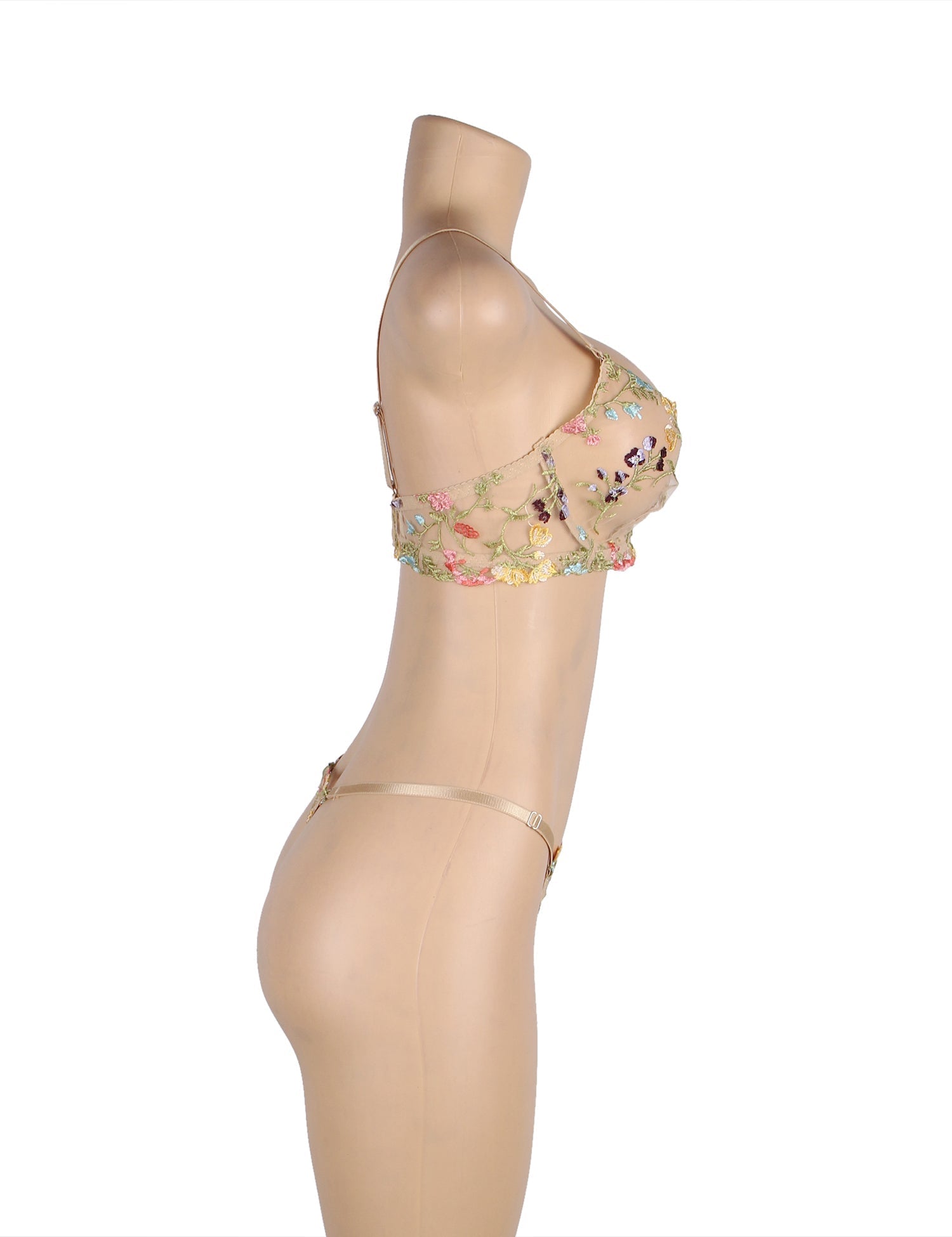 Yellow 3D Embroidery Mesh Lingerie Set – Underwire & Adjustable - TeaseFashion