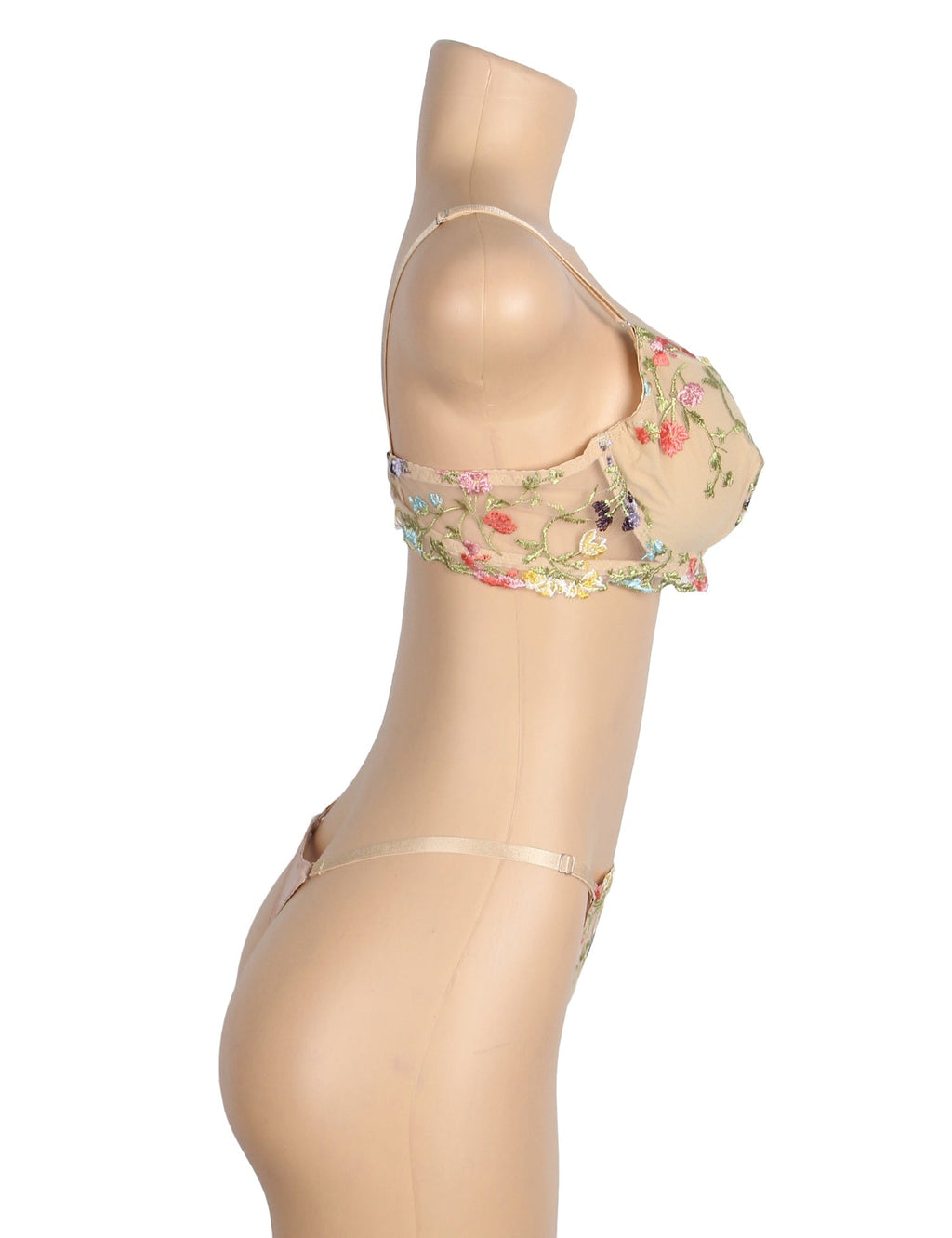 Yellow Mesh Floral Embroidery Bra Set – Underwire & Stretch Fit - TeaseFashion
