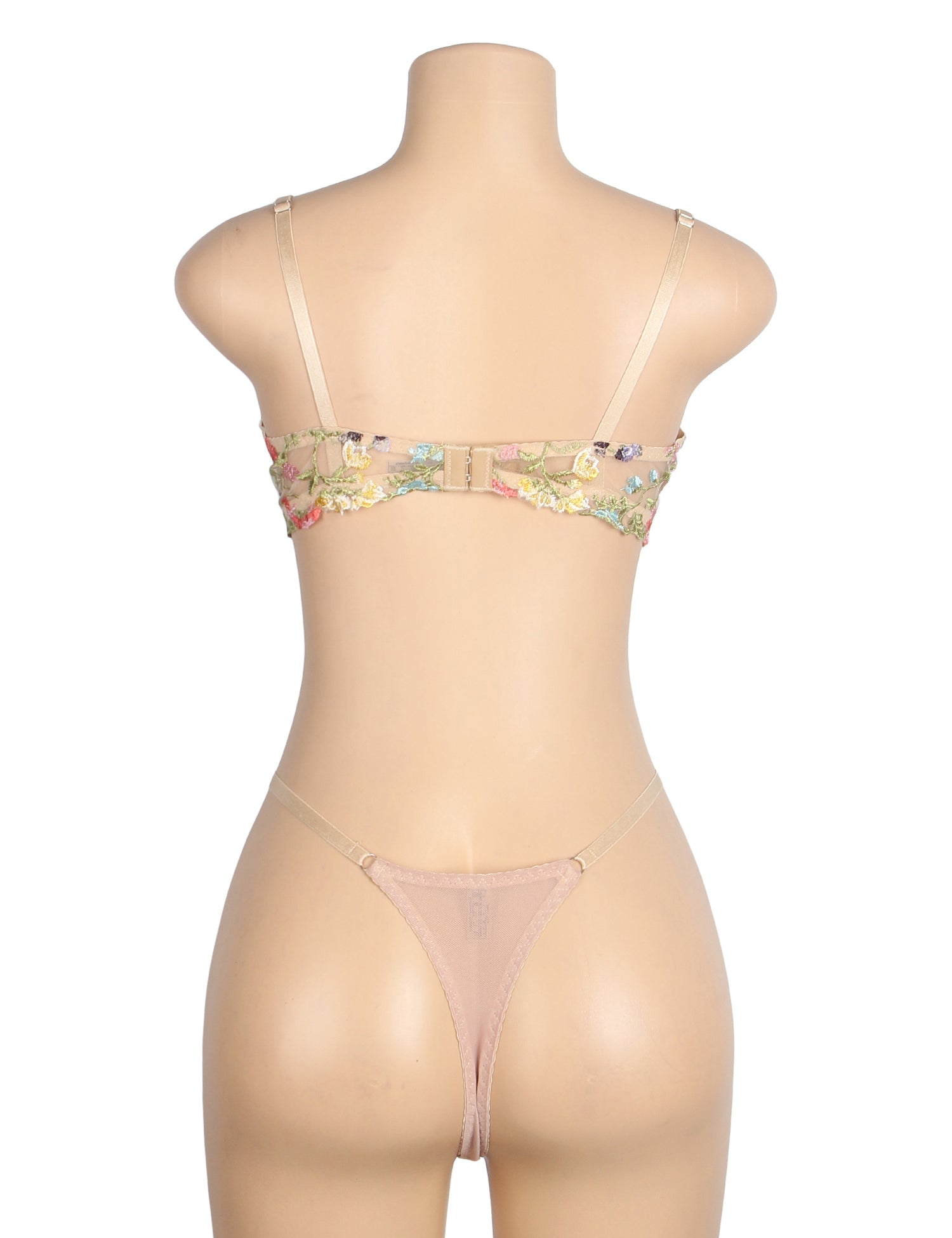 Yellow Sexy Mesh Floral Embroidery Bra Set - TeaseFashion