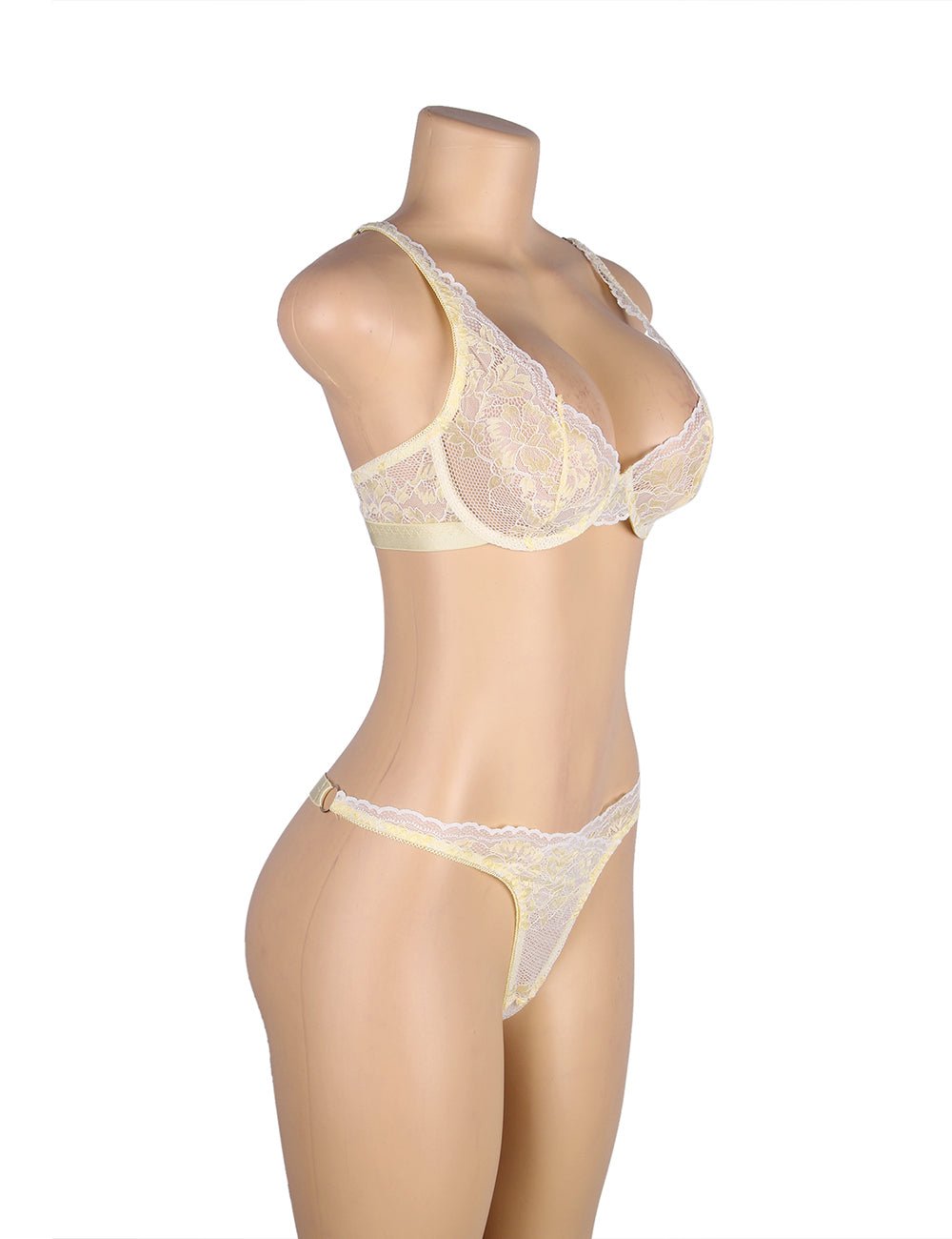 Yellow Two - Tone Lace Bra Set – Underwire & Wide Elastic Band - TeaseFashion