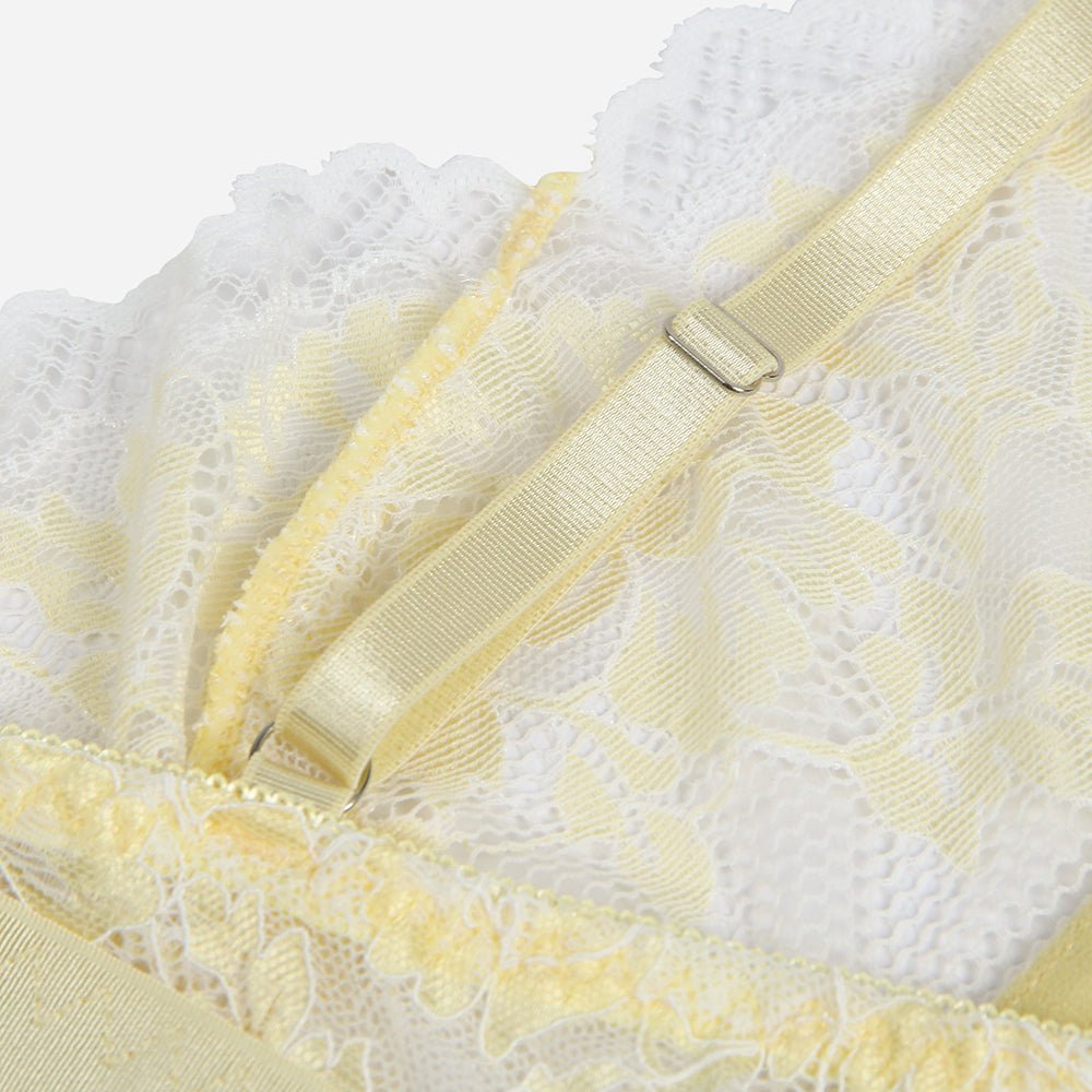 Yellow Two - Tone Lace Bra Set – Underwire & Wide Elastic Band - TeaseFashion