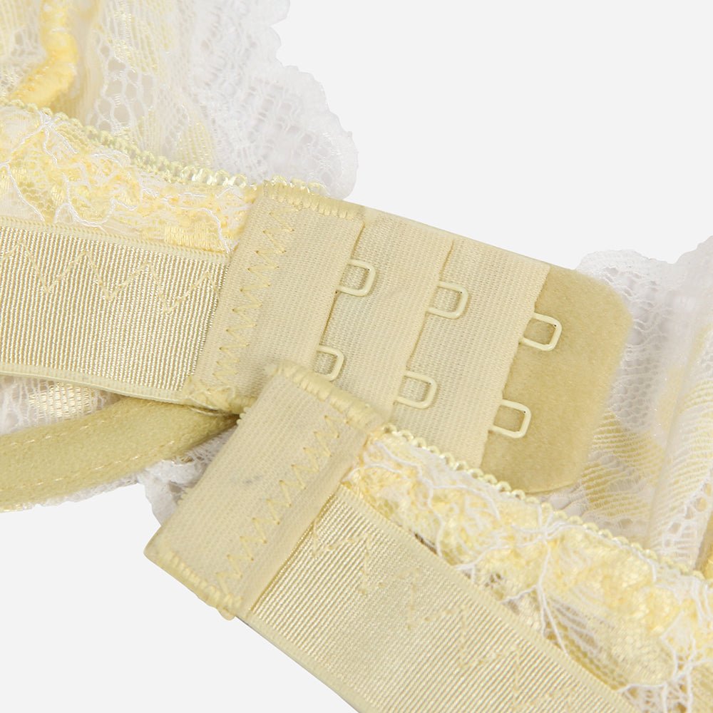 Yellow Two - Tone Lace Bra Set – Underwire & Wide Elastic Band - TeaseFashion