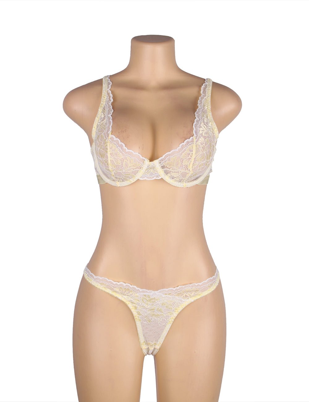 Yellow Two - Tone Lace Bra Set – Underwire & Wide Elastic Band - TeaseFashion