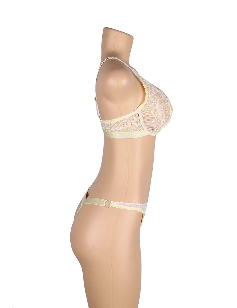 Yellow Two - Tone Lace Bra Set – Underwire & Wide Elastic Band - TeaseFashion