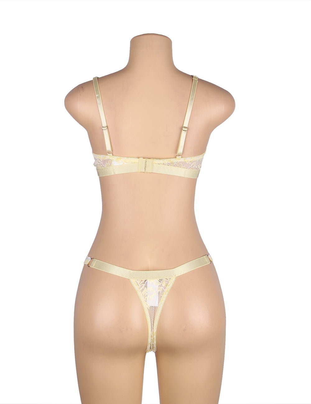 Yellow Two - Tone Lace Bra Set – Underwire & Wide Elastic Band - TeaseFashion